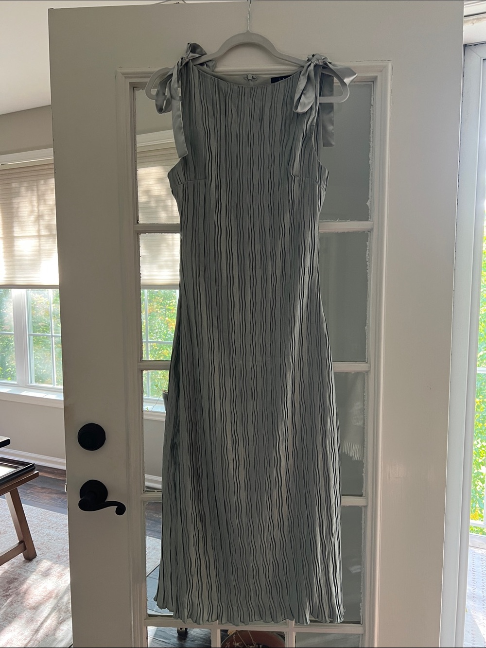 Lulu's Sage Green Pleated Tie-Shoulder Maxi Dress